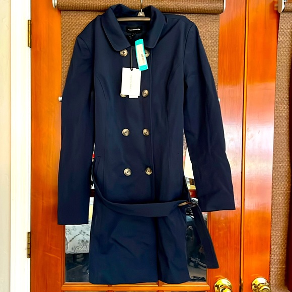 Hawthorne Crue Navy trench coat L New - Picture 1 of 5